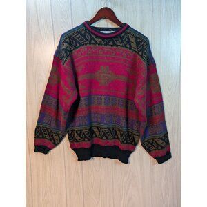Vintage Mcgregor Knit Sweater Mens XL Pink Black Fair Isle Geometric Long Sleeve